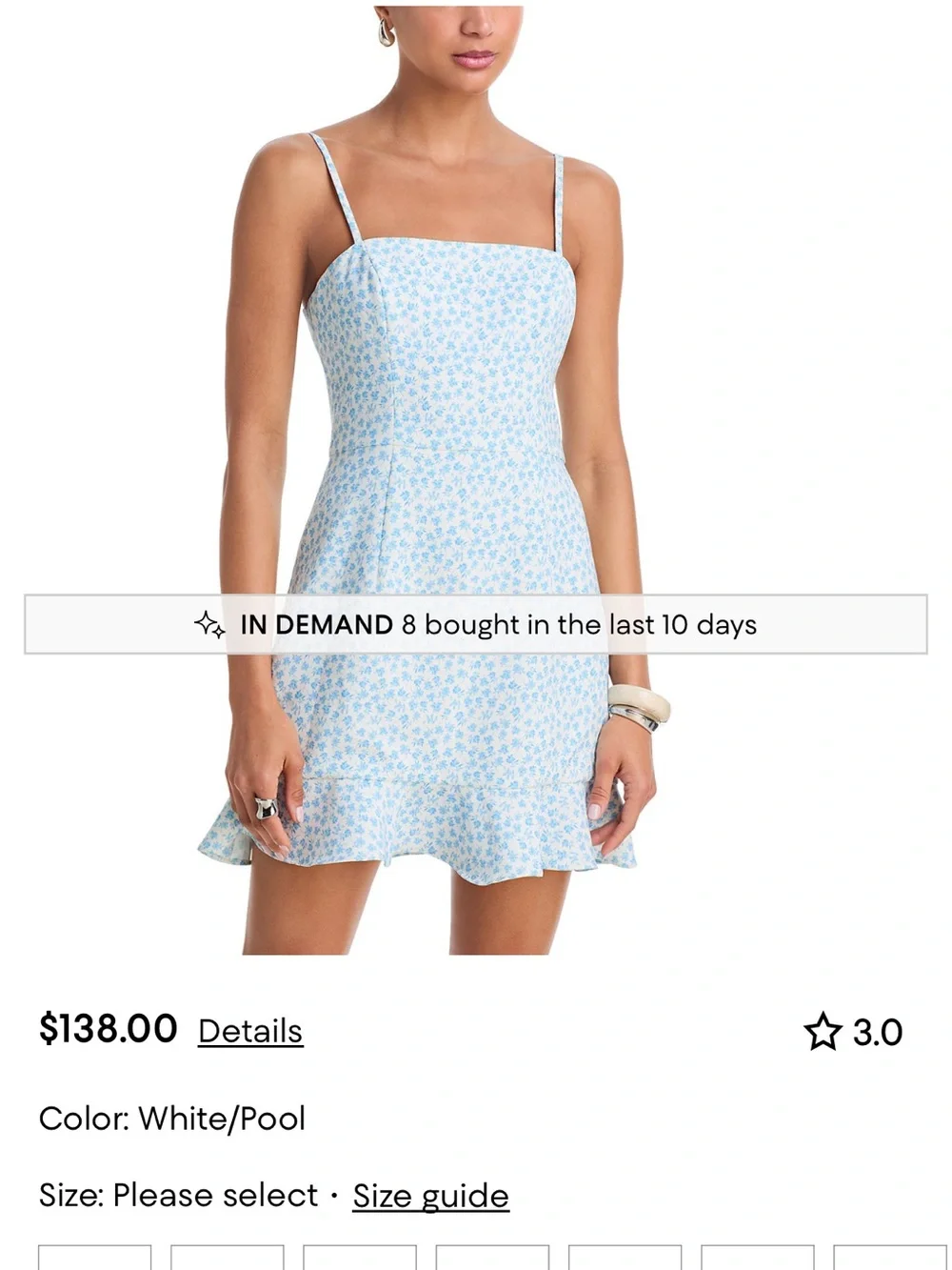 French Connection White & Pool Blue Mini Slip Dress with Ruffle Hem - Picture 5 of 6
